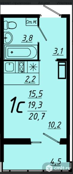 1-комнатная квартира 21,04 кв.м. Фото 1.