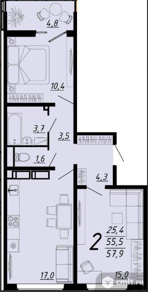2-комнатная квартира 57 кв.м. Фото 1.