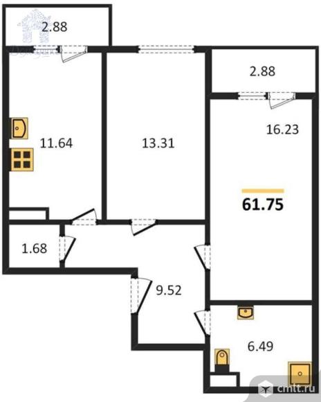 2-комнатная квартира 62 кв.м. Фото 1.
