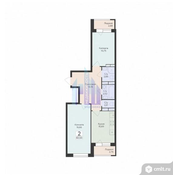 2-комнатная квартира 60,64 кв.м. Фото 1.