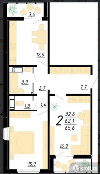2-комнатная квартира 65,6 кв.м. Фото 1.