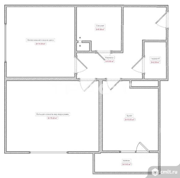 2-комнатная квартира 61,6 кв.м. Фото 9.