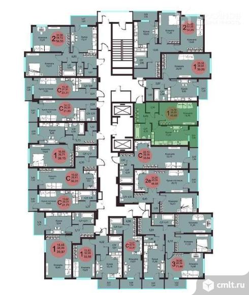 1-комнатная квартира 40,69 кв.м. Фото 10.