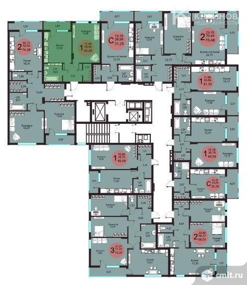 1-комнатная квартира 42,28 кв.м. Фото 1.