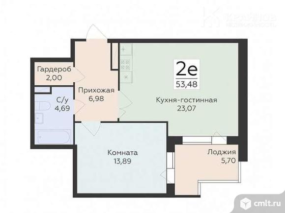 1-комнатная квартира 53,48 кв.м. Фото 1.