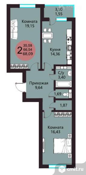2-комнатная квартира 68,09 кв.м. Фото 1.