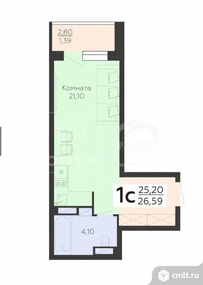 1-комнатная квартира 24,8 кв.м. Фото 1.