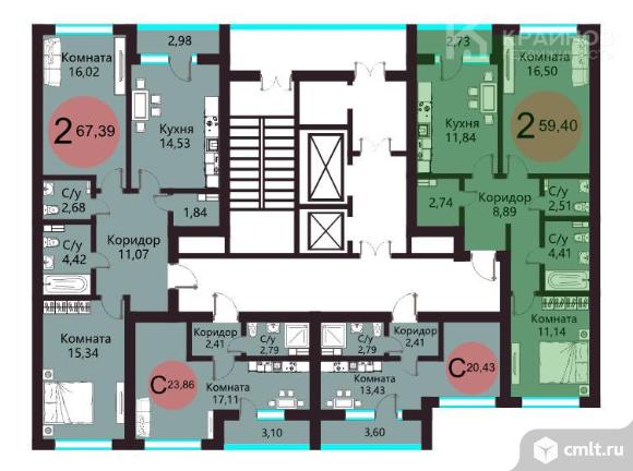 2-комнатная квартира 59,46 кв.м. Фото 6.
