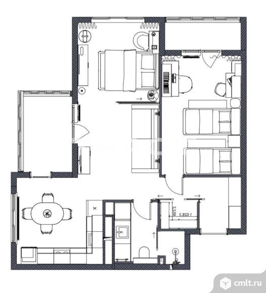 2-комнатная квартира 55 кв.м. Фото 6.