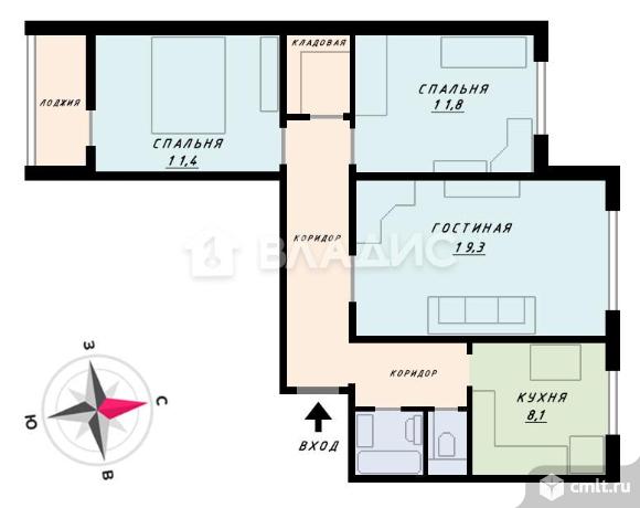 3-комнатная квартира 70 кв.м. Фото 19.