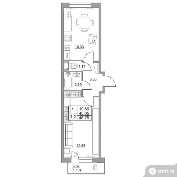 Продам 1-комн. квартиру 45.3 кв.м.. Фото 1.