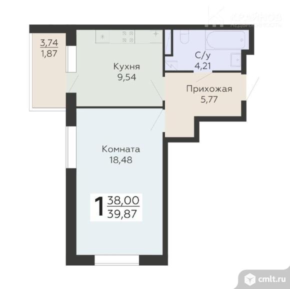 1-комнатная квартира 39,87 кв.м. Фото 1.