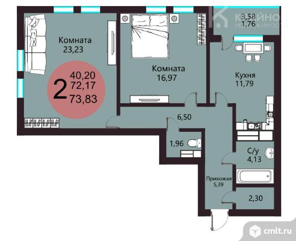 2-комнатная квартира 73,83 кв.м. Фото 1.