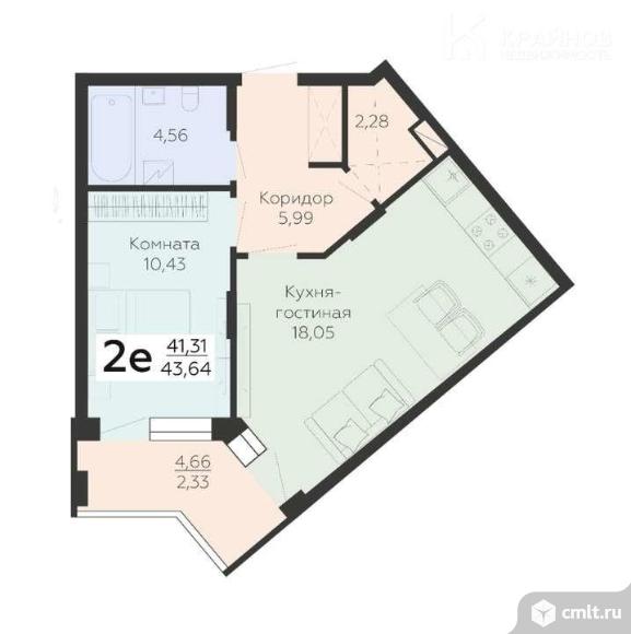 2-комнатная квартира 43,64 кв.м. Фото 1.