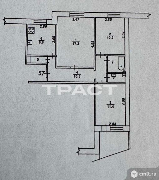 3-комнатная квартира 63 кв.м. Фото 17.