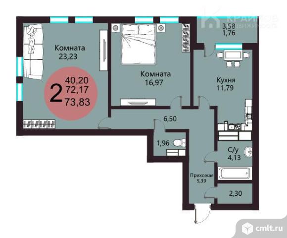 2-комнатная квартира 72,1 кв.м. Фото 1.