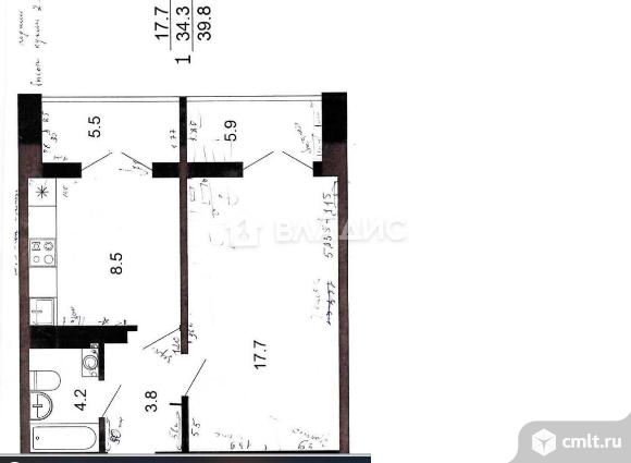 1-комнатная квартира 40 кв.м. Фото 16.