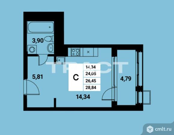 1-комнатная квартира 28,9 кв.м. Фото 13.