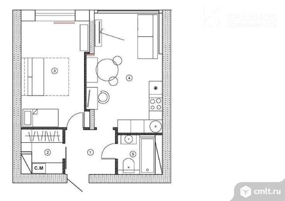 1-комнатная квартира 37 кв.м. Фото 1.