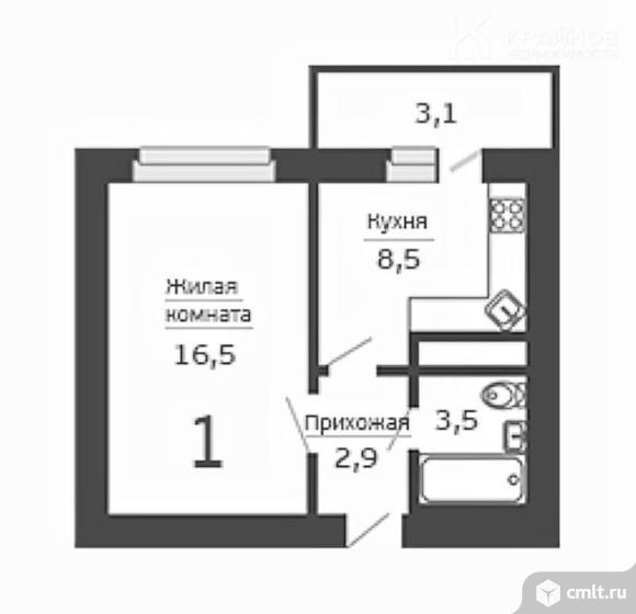 1-комнатная квартира 34 кв.м. Фото 1.