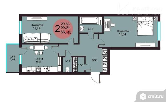 2-комнатная квартира 56,48 кв.м. Фото 1.