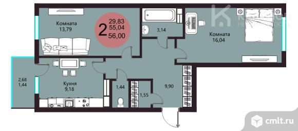 2-комнатная квартира 54,3 кв.м. Фото 1.