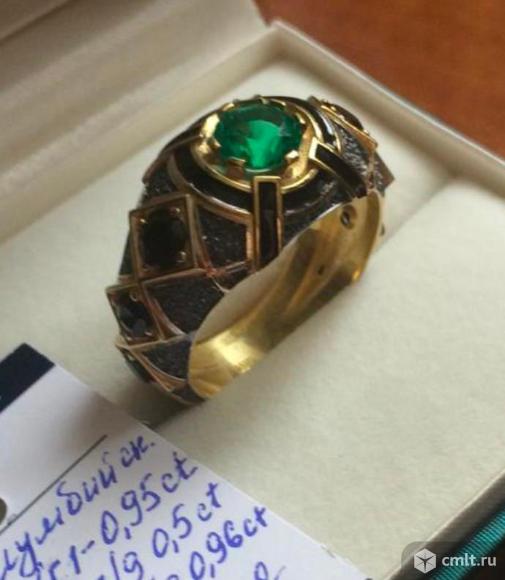 Кольцо с изумрудом, чёрными бриллиантами. Фото 5.