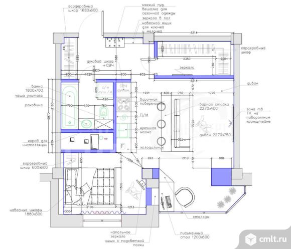 1-комнатная квартира 40 кв.м. Фото 9.