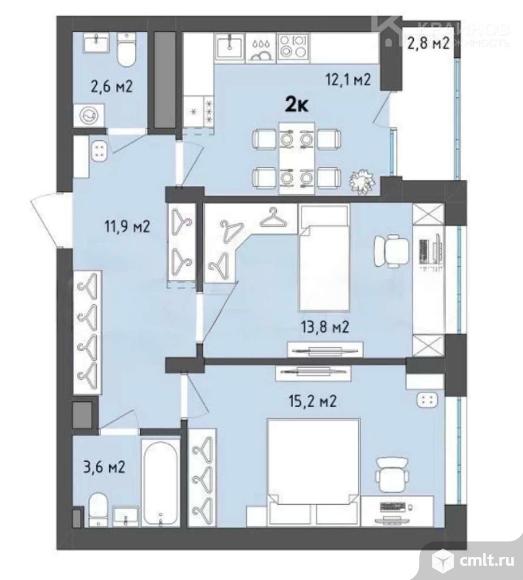 2-комнатная квартира 60,6 кв.м. Фото 1.