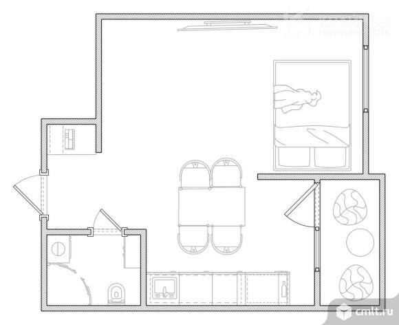 1-комнатная квартира 34,1 кв.м. Фото 1.