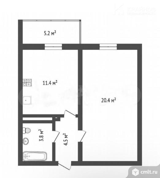 1-комнатная квартира 40 кв.м. Фото 1.