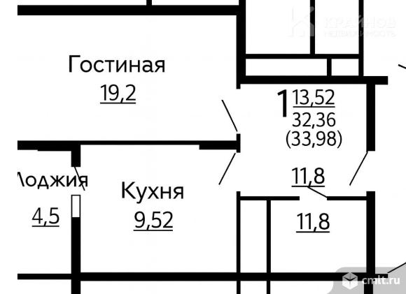 1-комнатная квартира 43,36 кв.м. Фото 1.