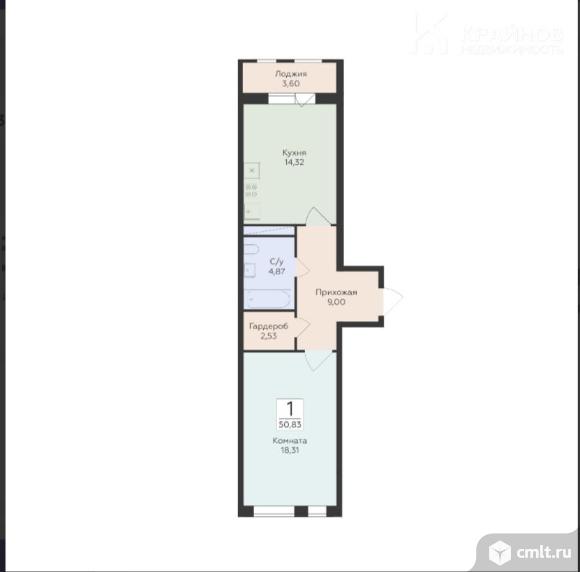 2-комнатная квартира 50,83 кв.м. Фото 1.