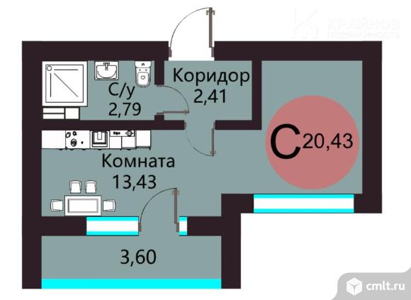 1-комнатная квартира 20,43 кв.м. Фото 1.