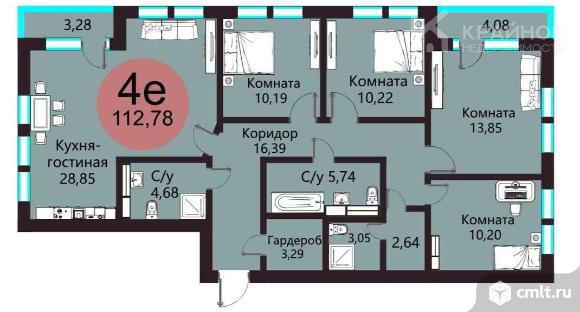 4-комнатная квартира 112,78 кв.м. Фото 1.