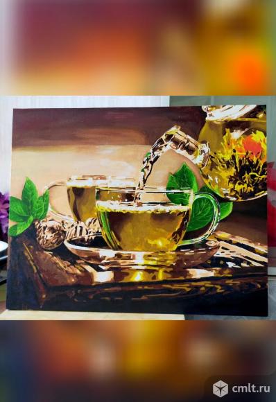 Картина акрил " Зеленый чай ". Фото 1.