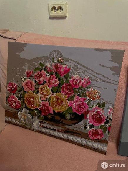 Продам картину  акрил 50х 40 "Корзина с розами". Фото 1.