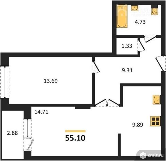 2-комнатная квартира 55,1 кв.м. Фото 1.