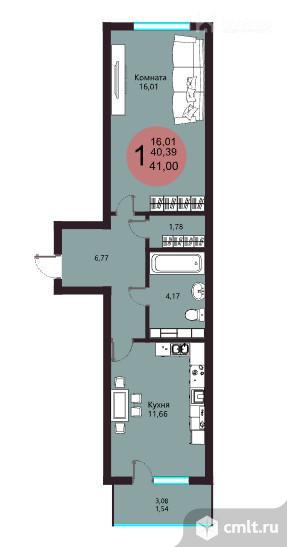 1-комнатная квартира 41,93 кв.м. Фото 1.