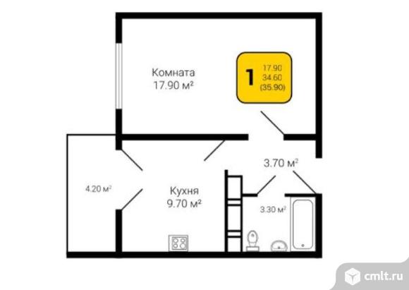 1-комнатная квартира 36,5 кв.м. Фото 20.