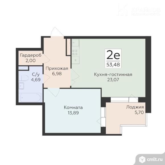 1-комнатная квартира 53,48 кв.м. Фото 1.