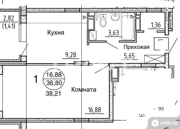 1-комнатная квартира 36,8 кв.м. Фото 9.