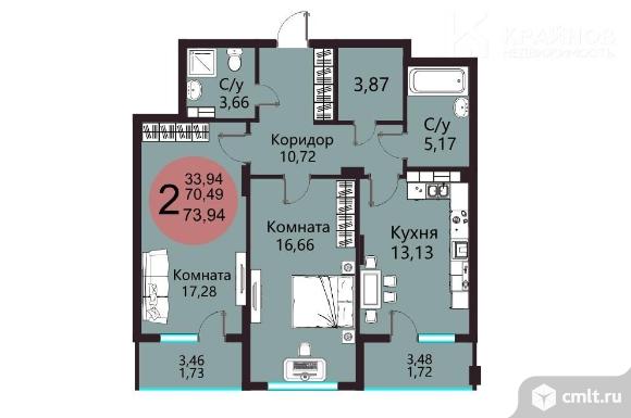 2-комнатная квартира 73,94 кв.м. Фото 1.