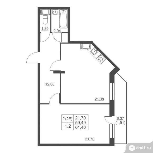 Продам 1-комн. квартиру 59.2 кв.м.. Фото 1.