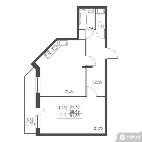 Продам 1-комн. квартиру 59.2 кв.м.. Фото 1.