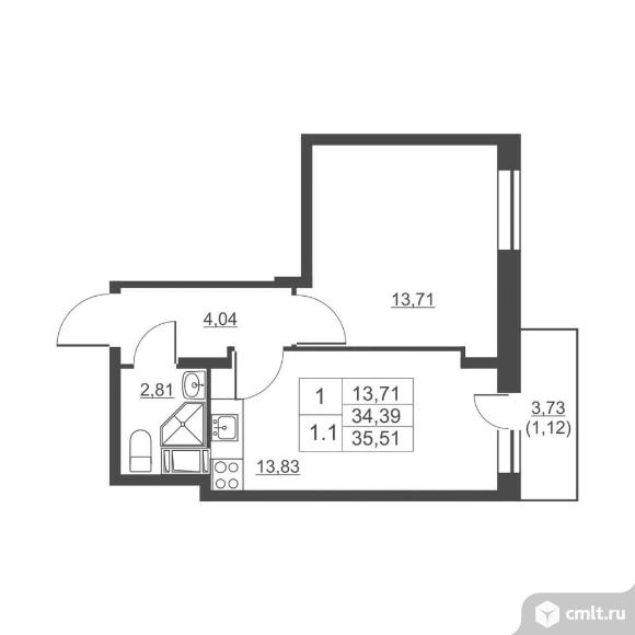 Продам 1-комн. квартиру 34.2 кв.м.. Фото 1.