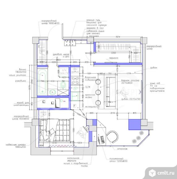 1-комнатная квартира 40 кв.м. Фото 7.