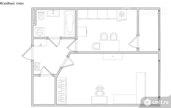 1-комнатная квартира 40,9 кв.м. Фото 1.