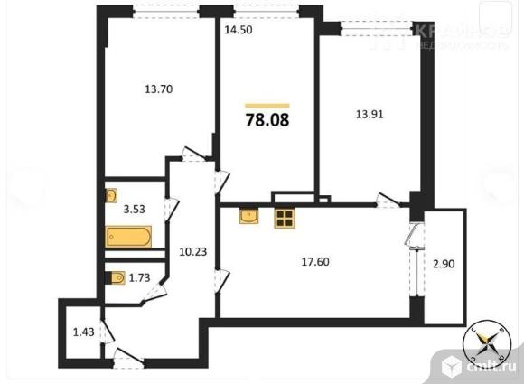 3-комнатная квартира 78,08 кв.м. Фото 1.