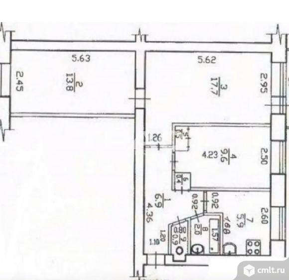 3-комнатная квартира 56 кв.м. Фото 1.